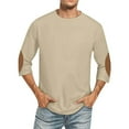 thumbnail image 1 of Dagegui 3/4 Length Sleeve Shirt for Men Casual Crew Neck Pullover Big and Tall Athletic Tee Comfy Three Quarter Sleeves Tops Beige XXL, 1 of 5