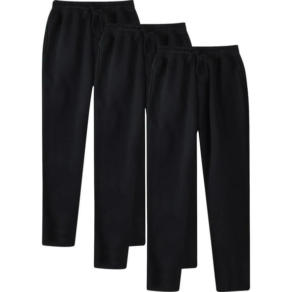 Dagegui 3 Pack Men's Fleece Sweatpants Open Bottom Active Athletic Casual Pants Jogger Running Workout Gym Pants with Pockets Black XL