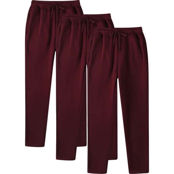 Dagegui 3 Pack Men's Workout Sweatpants Running Jogger Athletic Pant Drawstring Lounge Pants with Pockets Soft Winter Loose Fit Sweatpant Today Clearance Wine 2XL