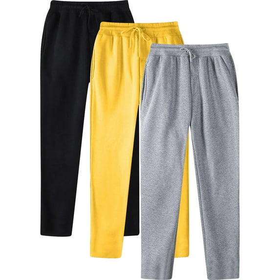 Dagegui 3 Pack Mens Workout Sweatpants Running Jogger Athletic Pant with Pockets Drawstring Lounge Pants Loose Fit Winter Soft Sweatpant Today Deals Yellow 2XL