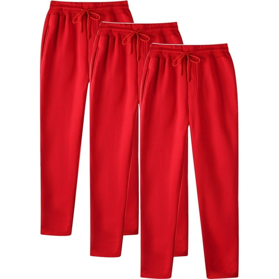 Dagegui 3 Pieces Mens Sweatpants Solid Color Elastic Waist Drawstring Sweatpant Casual Loose Fit Sport Pants Winter Thin Fleece Warm Trousers with Pockets Clearance Sale ZA Red S