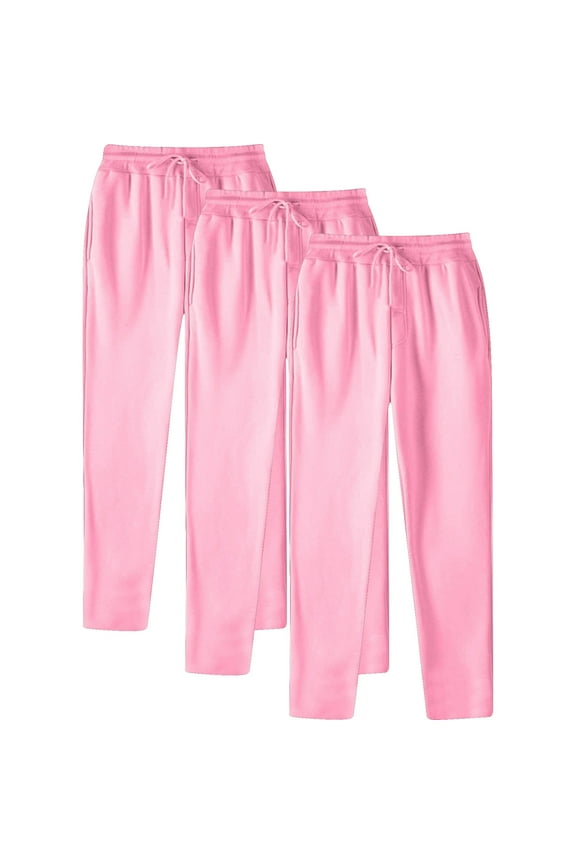 3 Pieces Mens Sweatpants Solid Color Elastic Waist Drawstring Sweatpant Casual Loose Fit Sport Pants Winter Thin Fleece Warm Trousers with Pockets ZA Pink L