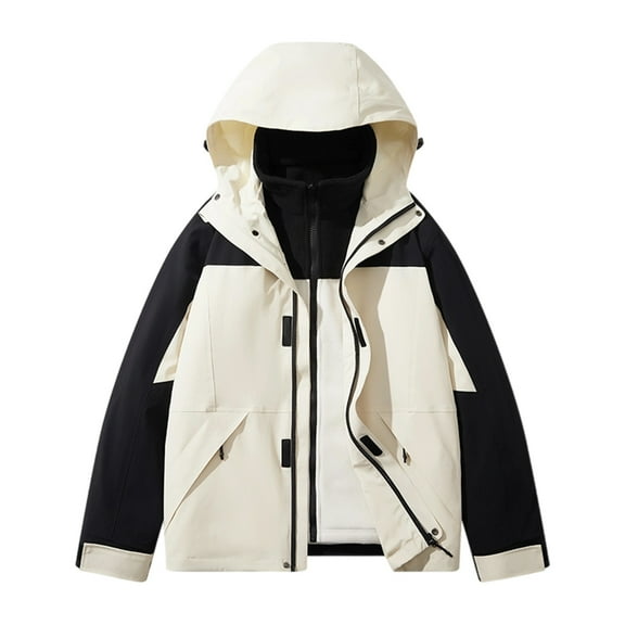 Dagegui 3 in 1 Windbreaker Coats for Men Fleece Liner and Windproof Jackets Sets Thicken Warm Winter Hooded Outwear with Pockets Khaki L