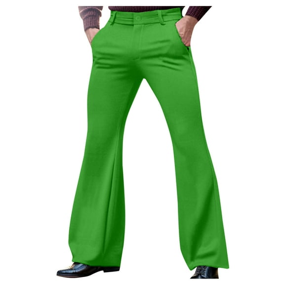 Dagegui 70s Pants for Men Stylish Bell Bottom Dress Pants Mens Dancing Stage Performance Flat Front Stretch Trousers Green L