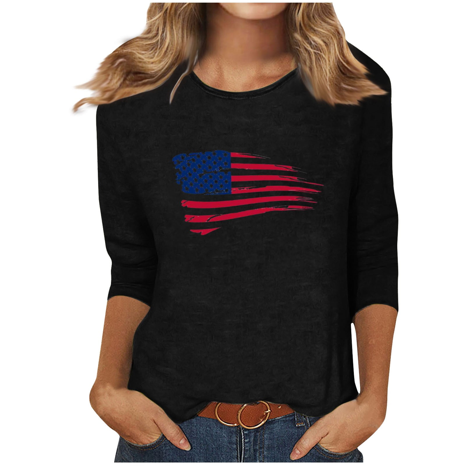 Women's July 4th Patriotic T-Shirt – Cute American Flag Gnome Graphic Tee For Independence Day (Grey, Small)