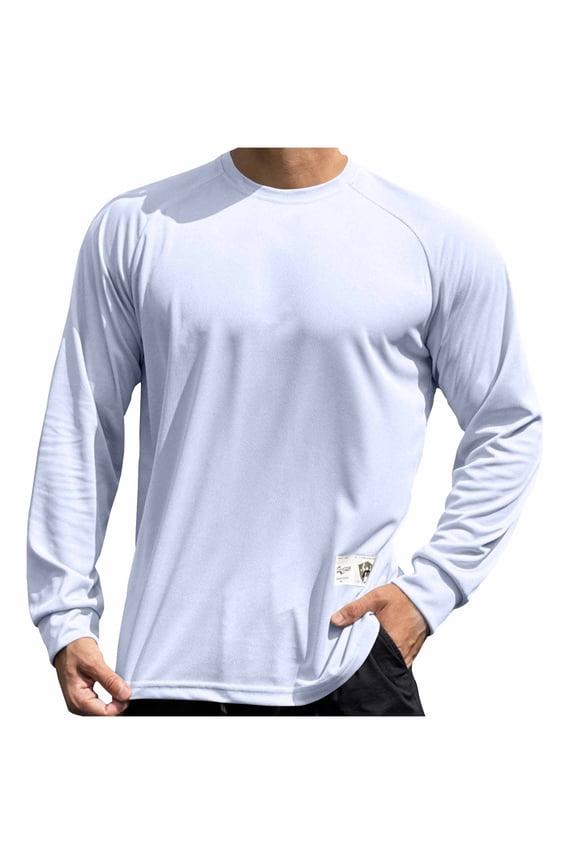 Athletic Shirts for Men Quick Dry Running Training Tee Solid Crew Neck Long Sleeve Pullover Lightweight Breathable Tops White L