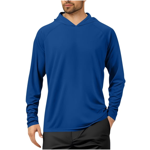 Dagegui Men's UPF 50+ Hoodies Long Sleeve UV Sun Protection Fishing Shirts Lightweight Summer Hooded Tops Blue XL