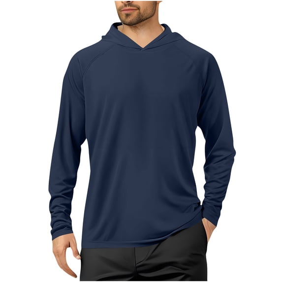 Dagegui Athletic T-Shirts for Men Quick Dry Long Sleeve Hoodies Sun Protection Pullover Lightweight Hiking Running Workout Outdoor Tee Tops Navy XXL