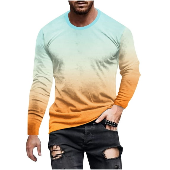 Dagegui Autumn Mens Long Sleeve Tie Dye T-Shirts Big and Tall Crew Neck Workout Shirts Casual Loose Fit Shirt Pullover Tops Mint Green L