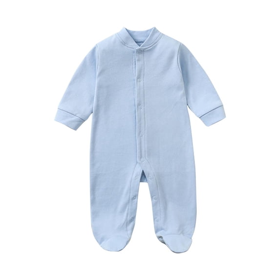 Dagegui Baby Cotton Romper Bodysuit Infant Long Sleeve Button-Down Jumpsuit Soft Comfy Pajamas Outfits for Baby Girls Boys Solid Color Footed Rompers Light Blue,3-6 Months