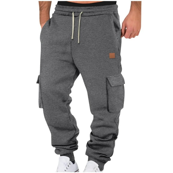 Dagegui Baggy Cargo Sweatpants for Men Fleece Lined Elastic Waist Straight Leg Pants Drawstring Joggers Sweatpant with Pockets Dark Gray M