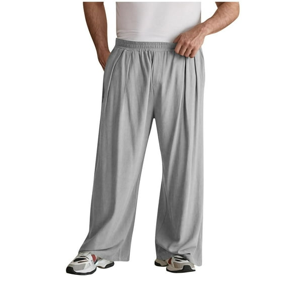 Dagegui Baggy Cotton Linen Pants for Men Casual Elastic Waist Wide Leg Pant Oversized Summer Beach Vacation Trousers with Pockets Gray 2XL