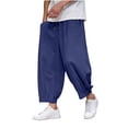 thumbnail image 1 of Dagegui Baggy Cropped Pants for Men Summer Elastic Waist Drawstring Harem Pant Casual Loose Fit Daily Trousers with Pocket Navy S, 1 of 4