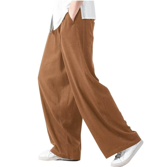 Dagegui Baggy Pants for Men Cotton Linen Wide Leg Trousers Casual Loose Fit Daily Pant Summer Lightweight Beach Slacks Coffee XXXL