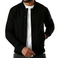 thumbnail image 1 of Dagegui Baseball Jackets for Men Solid Color Button Down Collarless Coats Varsity Jacket Fall Winter Outerwear with Pockets Black S, 1 of 7