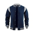 thumbnail image 1 of Dagegui Baseball Jackets for Men Trendy Patchwork Varsity Jacket Long Sleeve Snap Sport Coats Lightweight Thin Fleece Outerwear with Pockets Navy L, 1 of 6