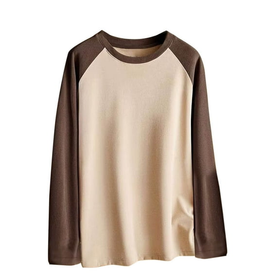 Dagegui Baseball Shirts for Men Raglan Long Sleeve Crewneck Pullover Trendy Patchwork Athletic Tops Khaki XL