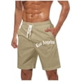 thumbnail image 1 of Dagegui Beach Shorts for Men Letter Print Straight Leg Shorts Drawstring Elastic Waist Casual Shorts with Pocket Khaki S, 1 of 5