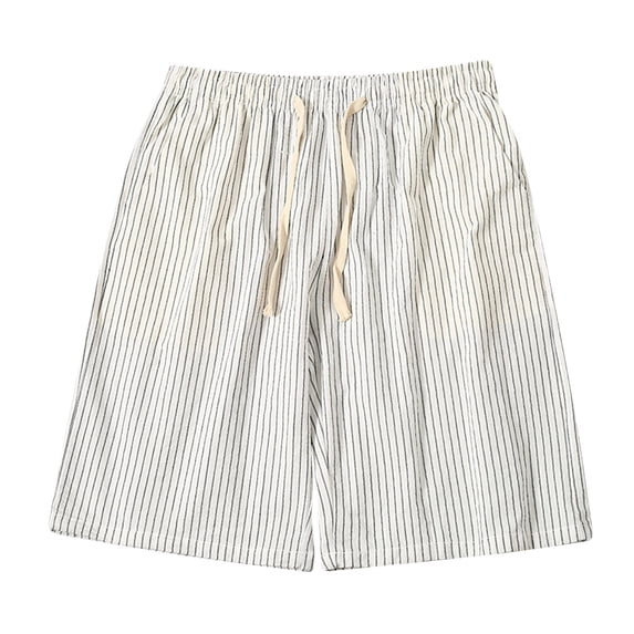Dagegui Beach Striped Shorts for Men Casual Loose Fit Vacation Shorts Drawstring Elastic Waist Summer Shorts with Pocket White XXXL