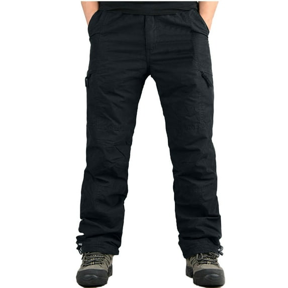 Dagegui Big & Tall Cargo Pant for Men Fleece Lined Straight Leg Athletic Pant Warm Winter Outdoor Workout Trouser with Pockets Black 5XL