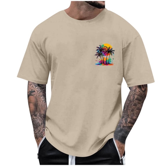 Dagegui Big & Tall T-Shirt for Men Palm Tree Graphic Short Sleeve Crewneck Tee Soft Comfy Casual Loose Fit Shirt Tops Khaki S