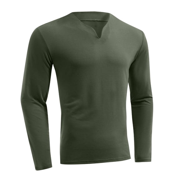 Dagegui Big and Tall Shirts for Men Solid V Neck Tee Long Sleeve Quick Dry Athletic Tops Outdoor Work Pullover Army Green M