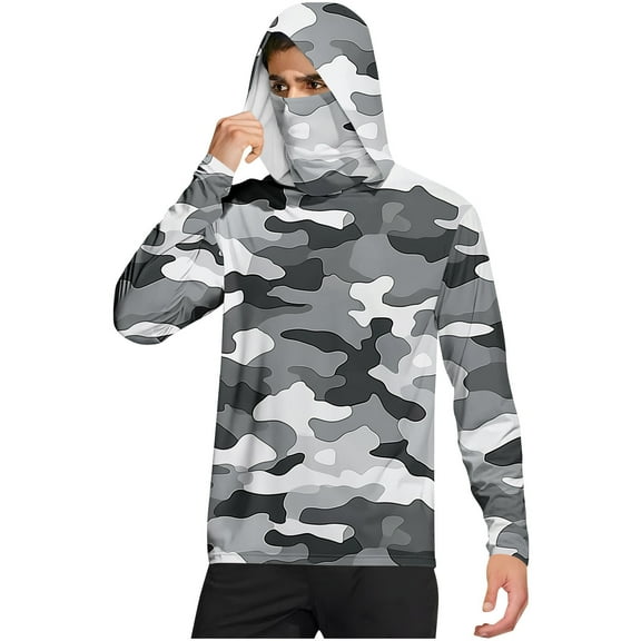 Dagegui Breathable UV Protection Hoodie Men's Long Sleeve Sun Shirt UPF 50  Fishing T-Shirt Quick Dry Running Workout Gym Tee Tops Dark Gray L