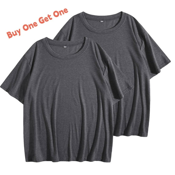 Dagegui Buy One Get One Free Men's T-Shirts Summer Crew Neck Short Sleeve Top Solid Color Basic Workout Tees Gray,L