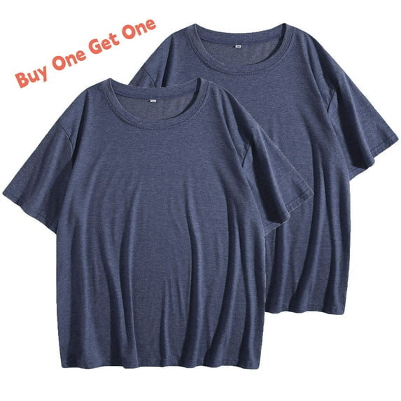 Dagegui Buy One Get One Free Men's T-Shirts Summer Crew Neck Short Sleeve Top Solid Color Basic Workout Tees Navy,L