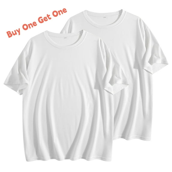 Dagegui Buy One Get One Free Men's T-Shirts Summer Crew Neck Short Sleeve Top Solid Color Basic Workout Tees White,S