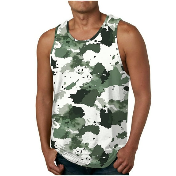Dagegui Camo Print Tank Tops for Men Big and Tall Running Workout T-Shirts Summer Crewneck Sleeveless Tees Lightweight Hiking Camouflage Tanks Green 3XL