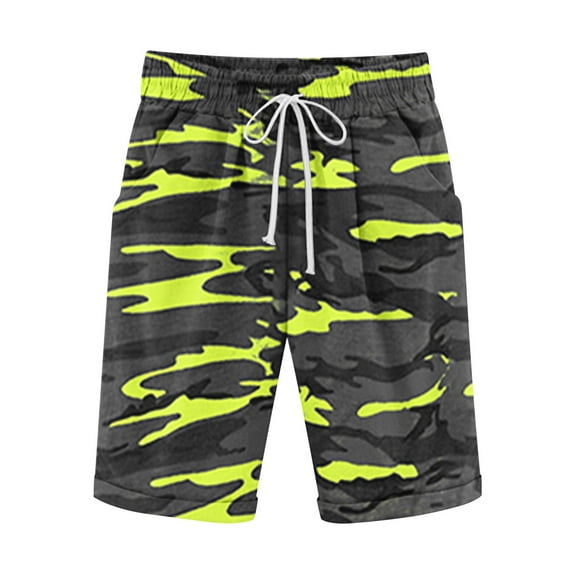 Dagegui Camo Shorts for Men Casual Linen Beach Shorts Drawstring Elastic Waist Camouflage Shorts with Pockets Big and Tall Vacation Travel Shorts Green XL