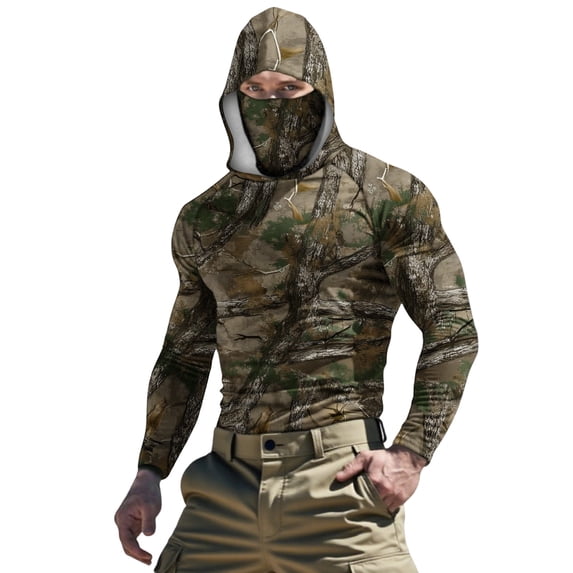 Dagegui Camouflage Hoodies for Men UV Sun Protection Long Sleeve Performance Gym Shirts Lightweight Running Jogging Workout Tops 002 Camouflage XXXXXL