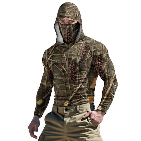Dagegui Camouflage Hoodies for Men UV Sun Protection Long Sleeve Performance Gym Shirts Lightweight Running Jogging Workout Tops 003 Camouflage S