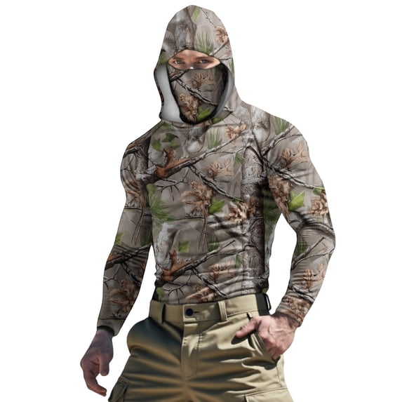 Dagegui Camouflage Hoodies for Men UV Sun Protection Long Sleeve Performance Gym Shirts Lightweight Running Jogging Workout Tops 004 Camouflage XXXXL