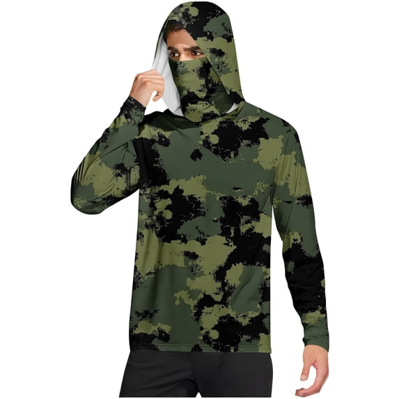 Dagegui Camouflage Sun Protection Shirt for Men Long Sleeve UV Hoodie Quick Dry Running Workout Gym Tee Outdoor UPF 50+ Rash Guard Pullover Tops Army Green M
