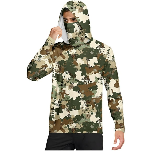 Dagegui Camouflage Sun Protection Shirt for Men Long Sleeve UV Hoodie Quick Dry Running Workout Gym Tee Outdoor UPF 50+ Rash Guard Pullover Tops Green M