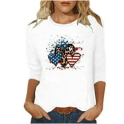 Dagegui Cancelled Orders On My Account 4th of July Tshirts for Women, Women's Summer Tops American Flag Patriotic T Shirts Casual Holiday 3/4 Sleeve Tunics Fourth July Distressed Graphic Tees S