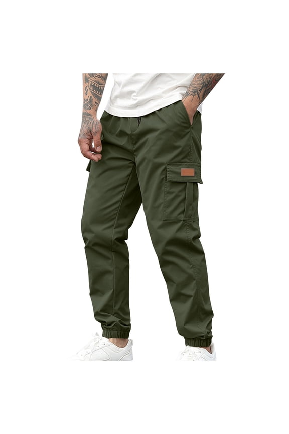 Cargo Jogger Pant for Men Drawstring Stretch Waist Athletic Pant Multi Pockets Outdoor Hiking Trouser with Pockets Army Green M
