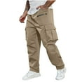 thumbnail image 1 of Dagegui Cargo Pant for Men Drawstring Elastic Waist Wide Leg Pants with Pockets Lightweight Summer Running Hiking Jogger Trouser Khaki,XL, 1 of 9