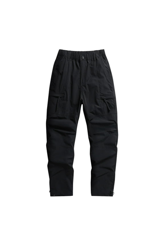 Cargo Pant for Men Solid Color Elastic Waist Outdoor Hiking Running Athletic Pants with Pockets Black 4XL