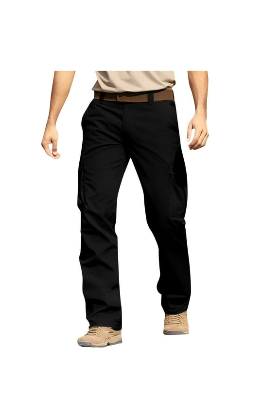 Cargo Pants for Men Big and Tall Elastic Waist Button Work Pant Lightweight Running Jogging Workout Athletic Pants with Multi Pockets Black 2XL