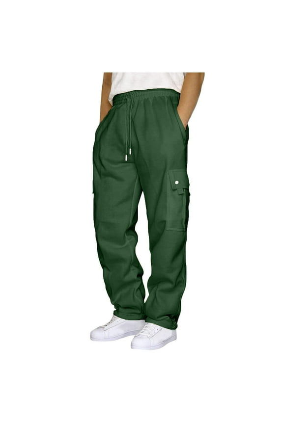 Cargo Sweatpants for Men Big and Tall Loose Fit Casual Workout Pants Drawstring Elastic Waist Straight Leg Joggers Army Green 5XL