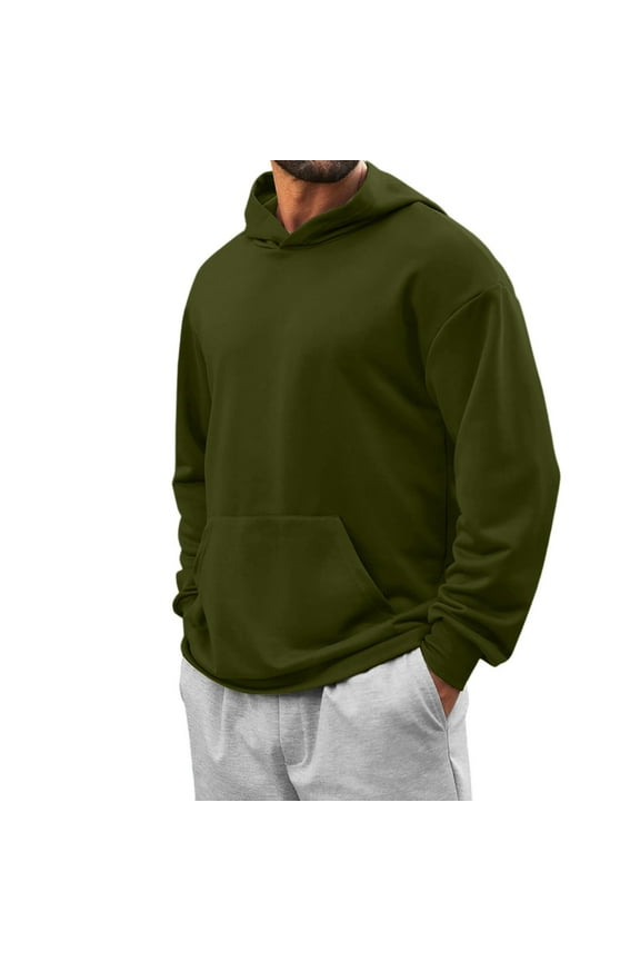 Casual Hoodies foe Men Solid Long Sleeve Pullover Lightweight Hooded Sweatshirts with Pocket Army Green XXXL