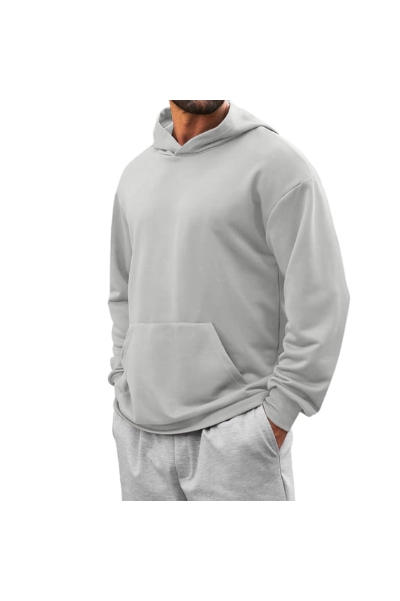 Casual Hoodies foe Men Solid Long Sleeve Pullover Lightweight Hooded Sweatshirts with Pocket Gray S