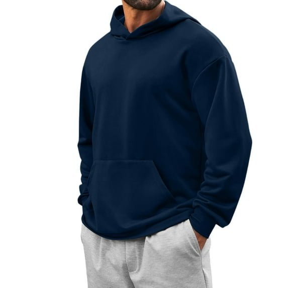 Dagegui Casual Hoodies foe Men Solid Long Sleeve Pullover Lightweight Hooded Sweatshirts with Pocket Navy XXL