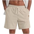thumbnail image 1 of Dagegui Casual Shorts for Men Corduroy Elastic Waist Drawstring Shorts Solid Color Summer Beach Vacation Short Pants with Pocket Khaki XXXL, 1 of 6