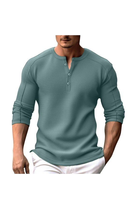 Men's V Neck Buttons Shirts Knit Long Sleeve Henley Shirt Solid Color Basic T-Shirts Lightweight Casual Pullover Tops Fall Clothes Green,XXXL