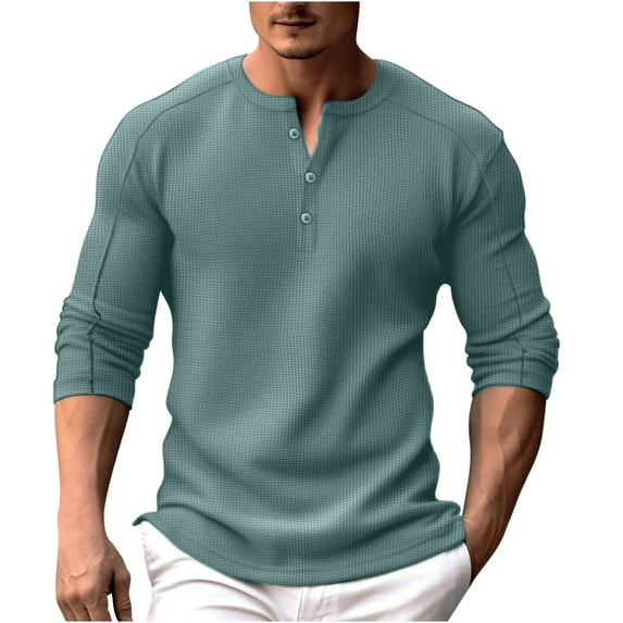 Dagegui Men's V Neck Buttons Shirts Knit Long Sleeve Henley Shirt Solid Color Basic T-Shirts Lightweight Casual Pullover Tops Fall Clothes Green,M