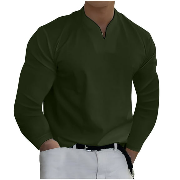 Dagegui Mens Basic Shirts Long Sleeve V Neck T-Shirts Solid Color Casual Loose Pullover Shirt Lightweight Breathable Fall Tops Men's Daily Tees Army Green,XL